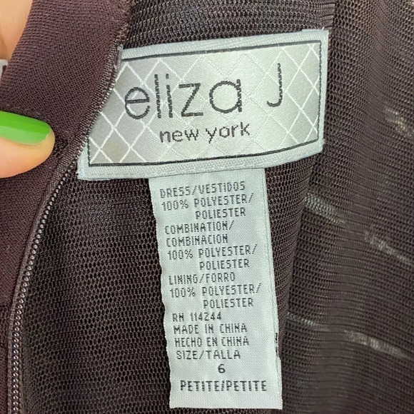 Eliza J NY Sheer Layered Cocktail Dress Womens Size 6 Petite Small Red Brown - Picture 7 of 9